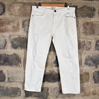 Current/Elliott White Distressed Crop Straight Leg Jeans Women's 28 Made USA - Image 1 of 4