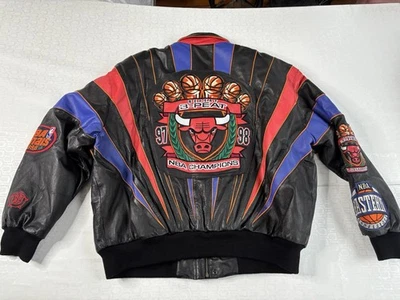 Chaqueta de cuero vintage de 3 turbas de los Chicago Bulls Jeff Hamilton 1998 Repeat era Jordan Foto 1 de 4