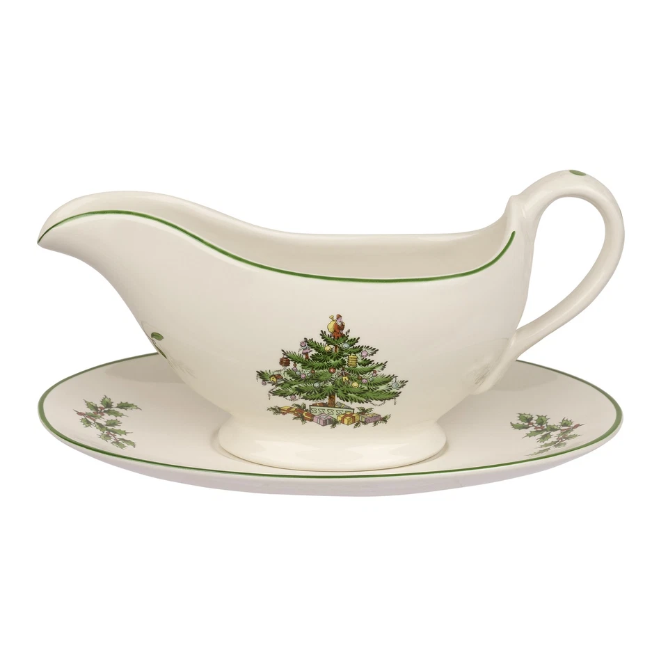 Spode Christmas Tree 9 Ounces Stoneware Gravy Boat & Stand - Image 1 of 4