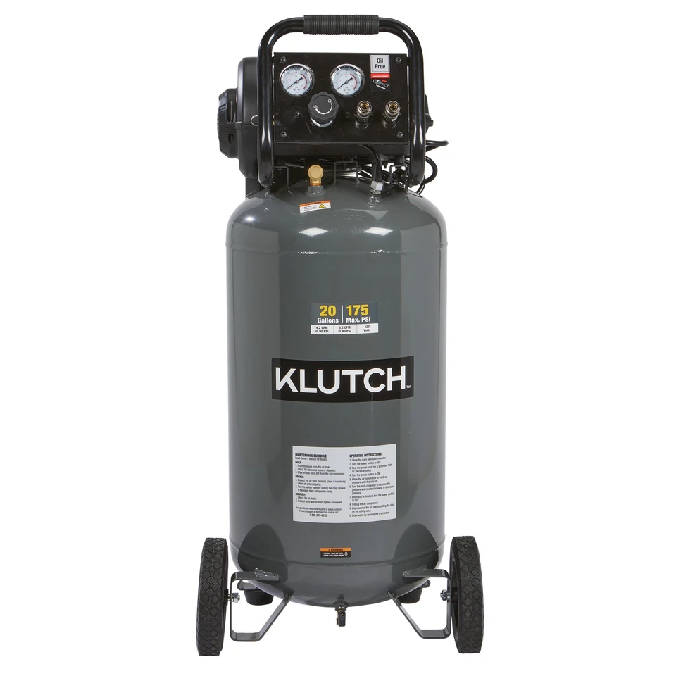 Compresor de aire Klutch de 20 galones, 2 HP, 120 voltios, 175 PSI Foto 1 de 4