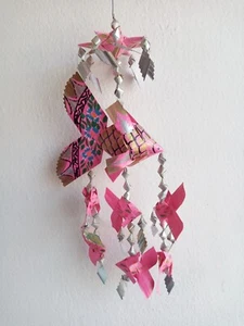 Fish Wind Chime Mobile - Handcrafted Palm Leaf Fish - M2-Pink - Picture 1 of 5