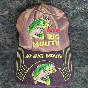 HAT CAP Me & My Big Mouth Fishing Bass Camouflage & Black Embroidered Fish - Picture 1 of 6