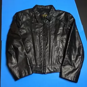 Vintage 1980's Imperial Black Leather Sunburst Jacket ~ 44 - Picture 1 of 10