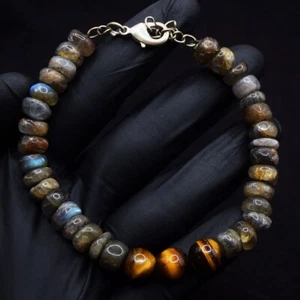 Awesome Massive Labradorite & Tiger Eye 126.00 Cts Beaded Bracelet VK 02 E662 - Picture 1 of 3