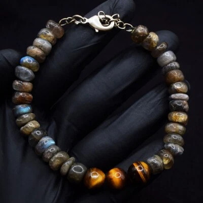 Awesome Massive Labradorite & Tiger Eye 126.00 Cts Beaded Bracelet VK 02 E662 - Image 1 of 3