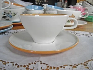 Tazza da tè + piattino vintage informale vera Cina di Irochese Ben Seibel bianco marrone - Foto 1 di 7