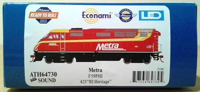 HO SCALE ATHEARN RTR F59PHI ROCK ISLAND HERITAGE METRA #425 DCC & SOUND 64730 - Image 1 of 3