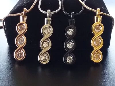 Collar de urna de cremación, colgante de urna de bucle infinito de 3 diamantes, urna de plata, oro Foto 1 de 4