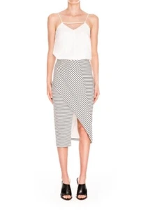 Finders Keepers Navy & White Stripe Tightrope Midi Skirt Size L RRP £55 - Picture 1 of 5