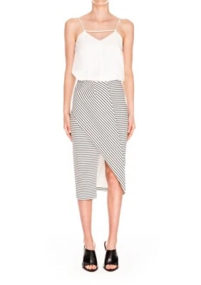 Finders Keepers Navy & White Stripe Tightrope Midi Skirt Size L RRP £55 - Image 1 of 4