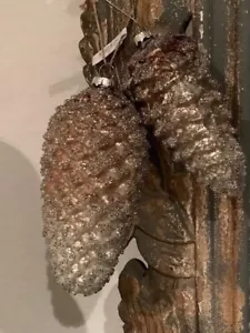 2er Set West Elm Pottery Barn Silber Glitzer groß + klein Tannenzapfen Ornamente - Bild 1 von 1