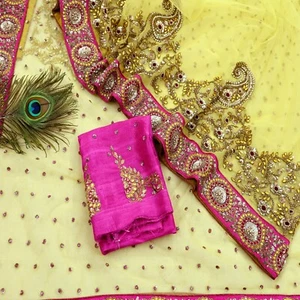 Indian New Saree Yellow Mesh/Net Hand Embroidered Sabyasachi Designer Sari 6Yd - Picture 1 of 24
