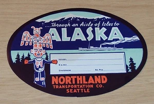 Vintage ca 1939 ORIGINAL Gepäckaufkleber ~ "Alaska" ~ Nordland Transport DAMPFSCHIFF ~ - Bild 1 von 5