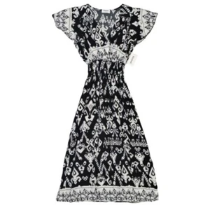 Maxi Vestido Largo Anthropologie Vástagos Talla L Mangas Aleteador Blanco y Negro - Imagen 1 de 8