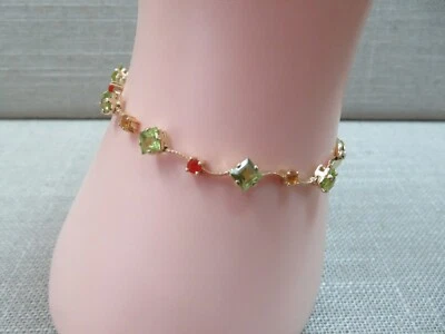 Vtg 14k  Solid Yellow Gold Peridot Citrine Gemstone Bracelet  6 5/8" - 4.16 G - Image 1 of 4