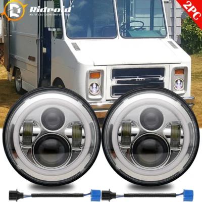 Par de faros LED de 7" haz alto/bajo DRL ojos de ángel aptos para camioneta CHEVROLET P10 P20 P30 Foto 1 de 4