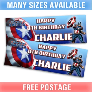 Captain America Personalised Birthday Party Banner Kids Boys Girls TV Marvel - Picture 1 of 1