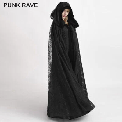 Punk Rave Mujeres Informal Chaqueta Negra Gótica Vampiro Victoriano Sudadera con Capucha Abrigos de Encaje Foto 1 de 4