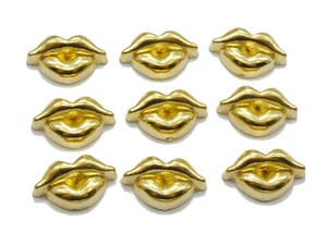 100 Gold Tone Metallic Acrylic Flat Back Lips 14X8mm No Hole Flatback Cabachons - Picture 1 of 5