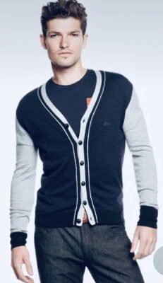 ARMANI JEANS CÁRDIGAN SUÉTER AZUL GRIS LANA ALGODÓN TALLA EU 52 - 54/ XL-XXL  Foto 1 de 3