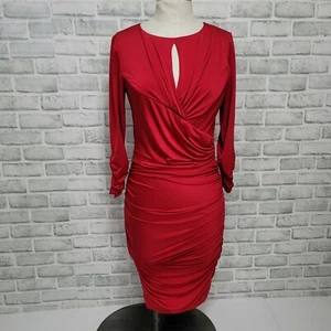 Abito body Tadashi Shoji taglia XS rosso chiaro increspato cocktail matrimonio - Foto 1 di 12