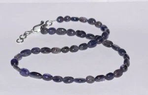 Natural Iolite Gemstone Smooth 7x9 mm Beads 925 Sterling Silver 20" Necklace - Picture 1 of 15