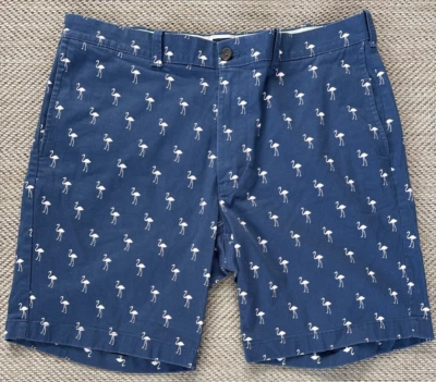 J Crew Shorts Mens 35 Blue Factory 9" Flamingo Print Chino Flat Front Bermuda - Image 1 of 4