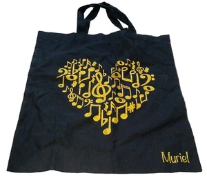 Used Once Stunning BLACK & Gold TOTE BAG Music Themed HEART Personalised MURIEL - Picture 1 of 8