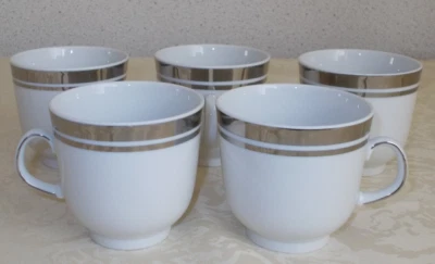 5 Winterling Marktleuthen Kaffeetassen Weiß mit Platin Rand - Bild 1 von 4