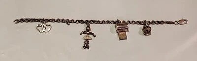 PULSERA PLATA ESTERLINA 925 UNOAERRE MUY RARA Dijes Silbato Corona Años 60 70 (Y8 Foto 1 de 4