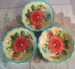 The Pioneer Woman Delaney Teal/Dinner Melamine Bowls Set Of 3-8" 33.8oz - Picture 1 of 9