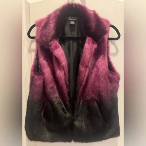 CEJON Vegan Faux Fur Ombre Vest Dark Pink Black M - Picture 1 of 6