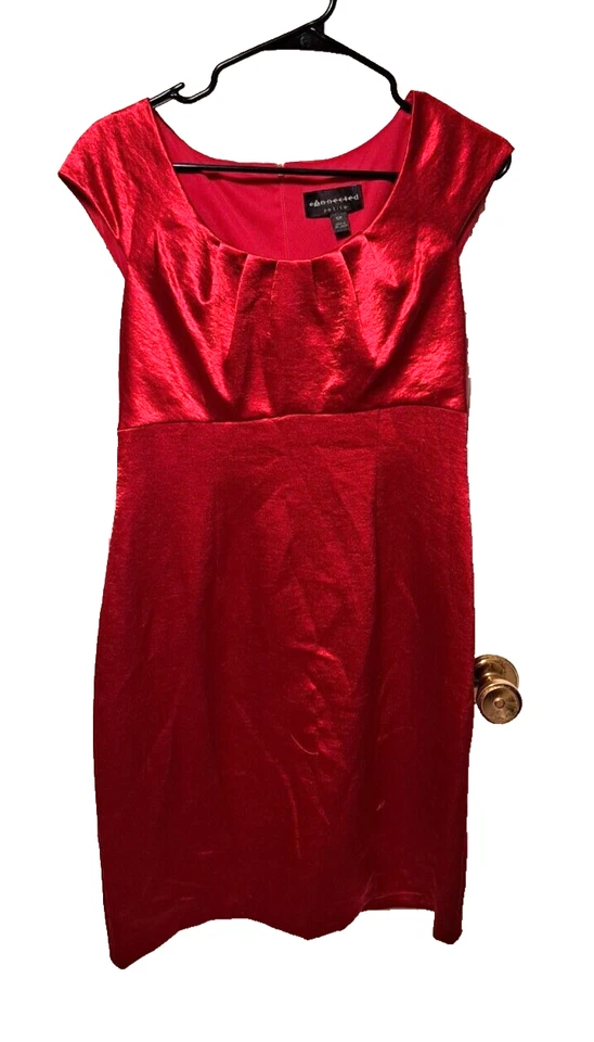 Connected Petite Size 10P Red Sleeveless Satin Sheath Dress - Image 1 of 4
