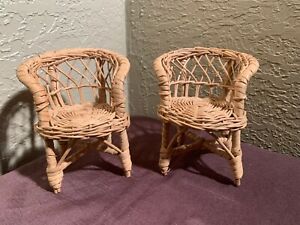 Vintage Dollhouse Wicker Rattan Set of 2 Matching Chairs #34