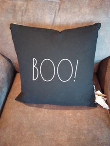 Halloween BOO! Pillow Feather Down Stuffing 20" x 20" Black White Check - Picture 1 of 3