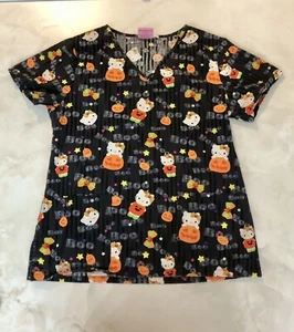 Sanrio Hello Kitty Black Halloween Scrub Top Nurse Healthcare Uniform XS-S? - Picture 1 of 8