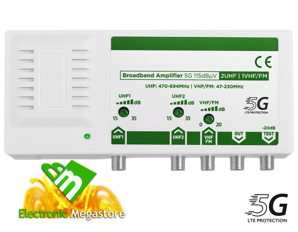 Centralino Antenna Tv Amplificatore Segnale Da Interno VHF UHF Con Filtro LTE 5G - Immagine 1 di 4