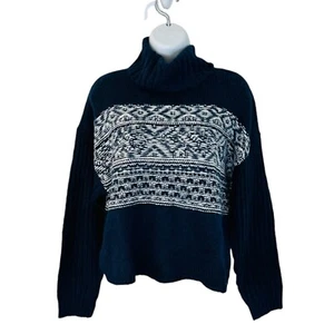 American Eagle Women's Size S Turtleneck Long Sleeve Navy White Sweater NWT - Picture 1 of 5