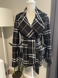 Chaqueta Burberry London Auténtica Forrada de Lana a Cuadros Marrón Corbata Mujer Talla 8 Diseñador - Imagen 1 de 9