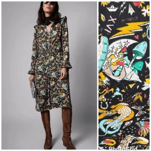 NEW Zadig & Voltaire Rosier Midi Dress Circus Print Medium - Picture 1 of 16