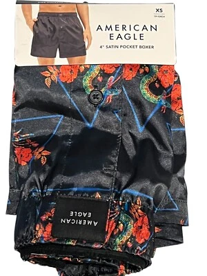 NUEVO CON ETIQUETAS AMERICAN EAGLE Boxer de Bolsillo Satinado Talla XS-S-M-L-XL Negro Rojo Serpientes #82 Foto 1 de 4
