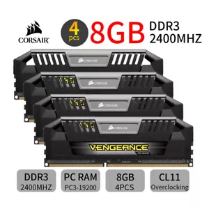Corsair Pro 32GB 4x 8GB DDR3 OC 2400MHz PC3-19200U 240Pin Desktop Memory RAM AS - Picture 1 of 7