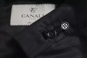 Traje chaqueta pantalones Canali 1934 Current Label negro a rayas 100 % lana 2 piezas 46L - Imagen 1 de 11