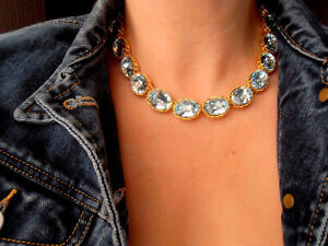 Chunky Riviere Necklace Light Azure Gold Collet Statement Crystal Jewelry Gifts