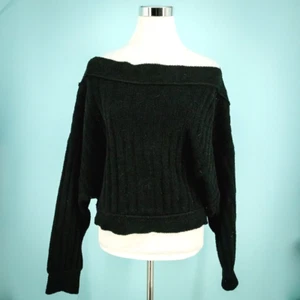 Free People Size Small S Black Cabin Fever Off Shoulder Ribbed Chenille Sweater - Picture 1 of 7