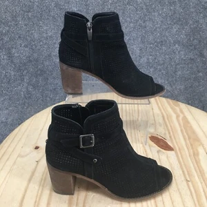 Vince Camuto Boots Womens 7 M Temira Peep Toe Heels Ankle Bootie Black Leather - Picture 1 of 17