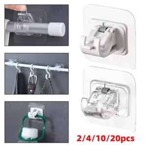 2/4/10/20X Self Adhesive Curtain Nail Free Curtain Rod Clip Rod Holder Hooks - Picture 1 of 18