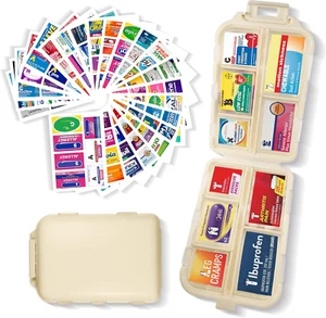 Pill Organizer with 161 Medicine Labels Travel Box Stickers, White - Picture 1 of 11