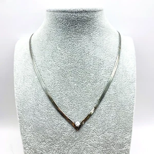 Collana catena a spina di pesce in argento sterling .925 con uno strass trasparente SU - Foto 1 di 14