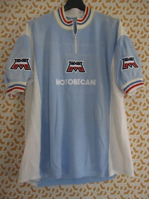 Maillot Cycliste vintage Motobécane bleu ciel Cycles Acrylique 70'S - XXL - Photo 1/4